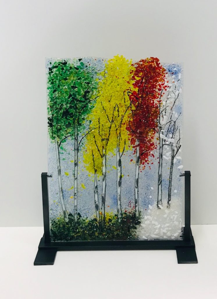 Fused Glass Aspens Sculpture by Arlyss Grosz