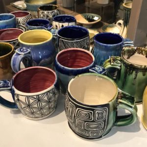 Tanya Keith Pottery Sgraffito Mugs by Tanya Keith
