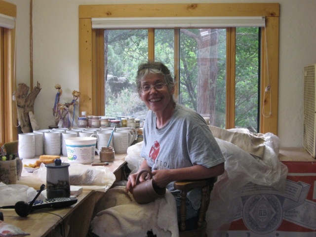 Etta Satter creating her ceramic Quote Mugs