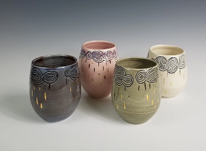 Wine Cups with Rain Clouds (gold accents) Functional Pottery by Abigail Brown