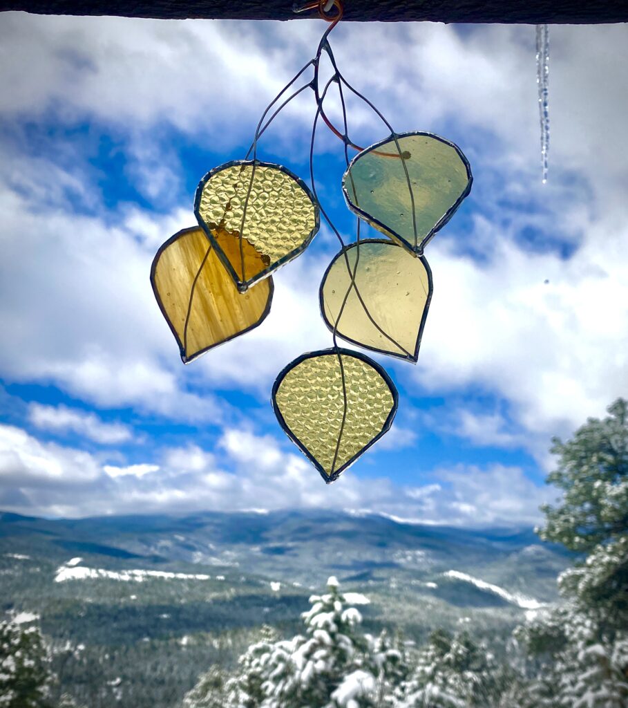 Stained Glass Aspen Leaves in Yellow