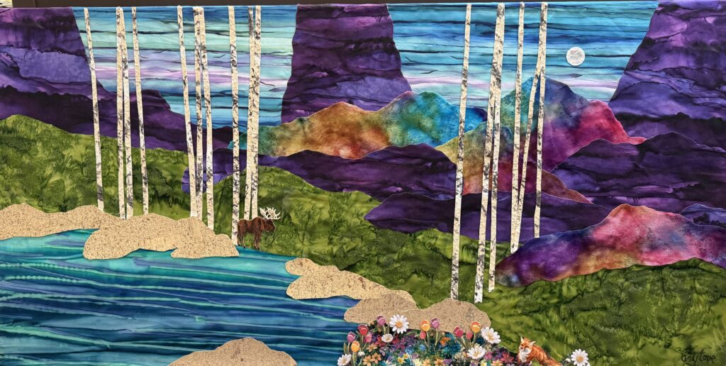 Mixed Media Artwork of Colorado mountains in fabric, paper and batik